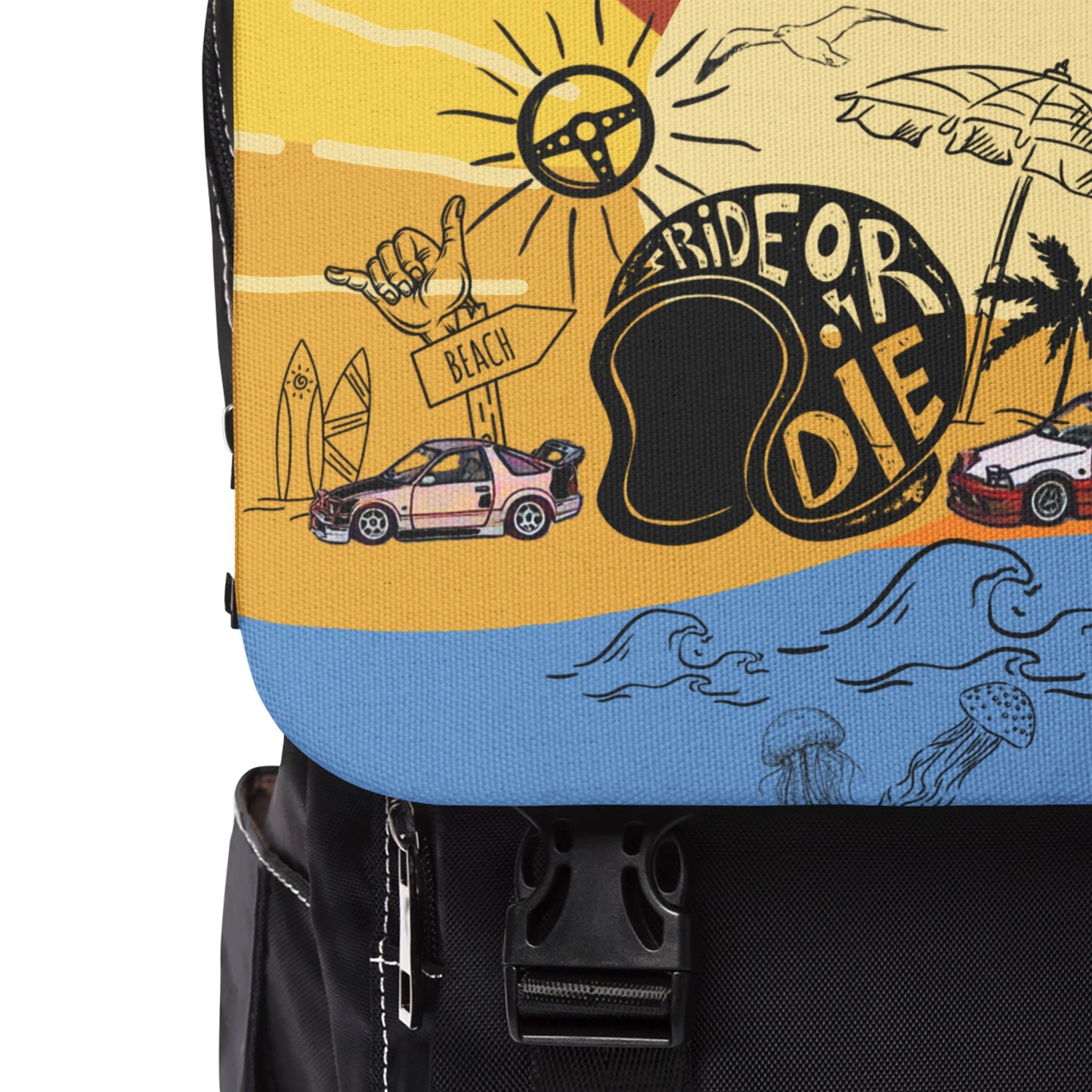 Shoulder Backpack - California Beach Car Meet Art Design